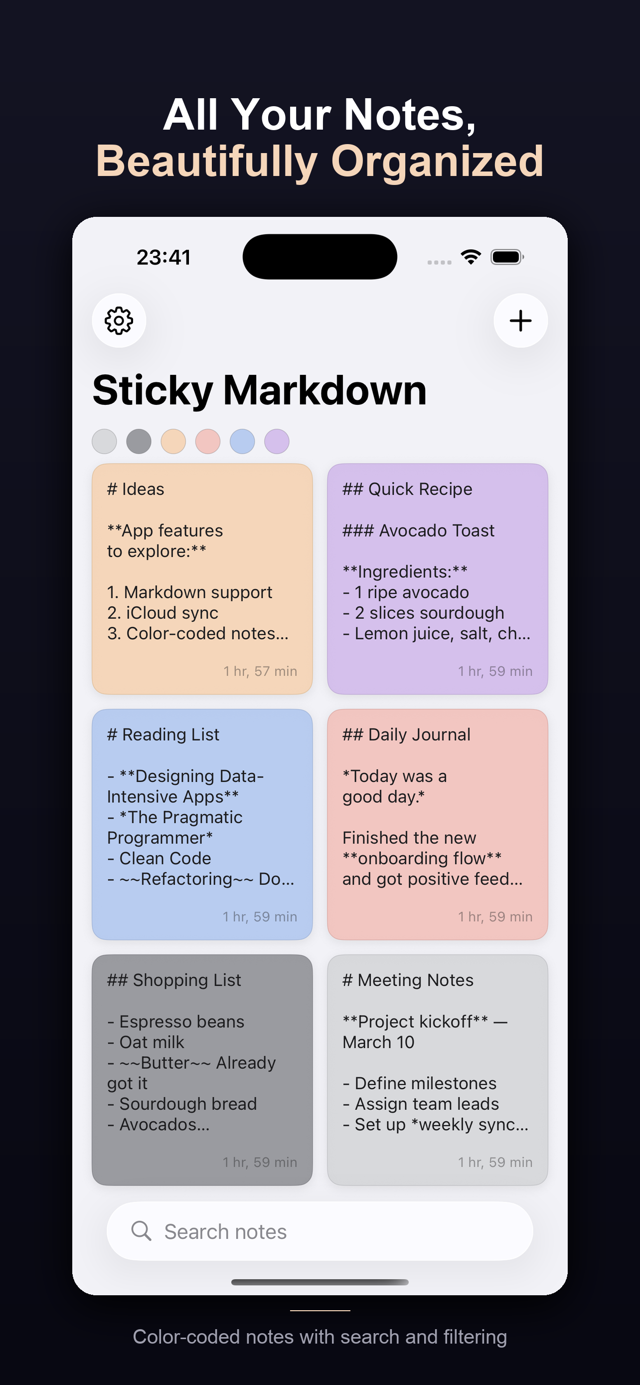 Pane on iPhone — note grid view