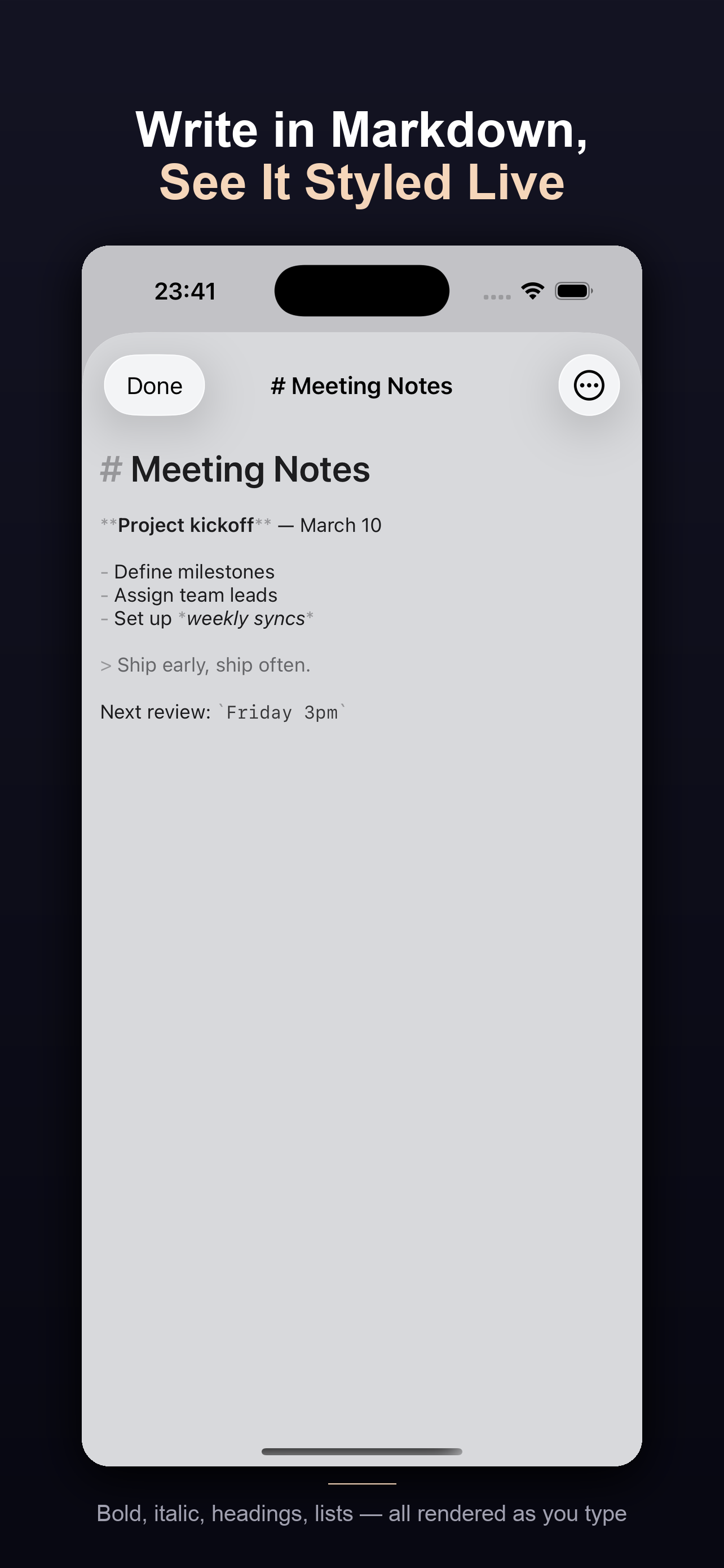 Pane on iPhone — note editor