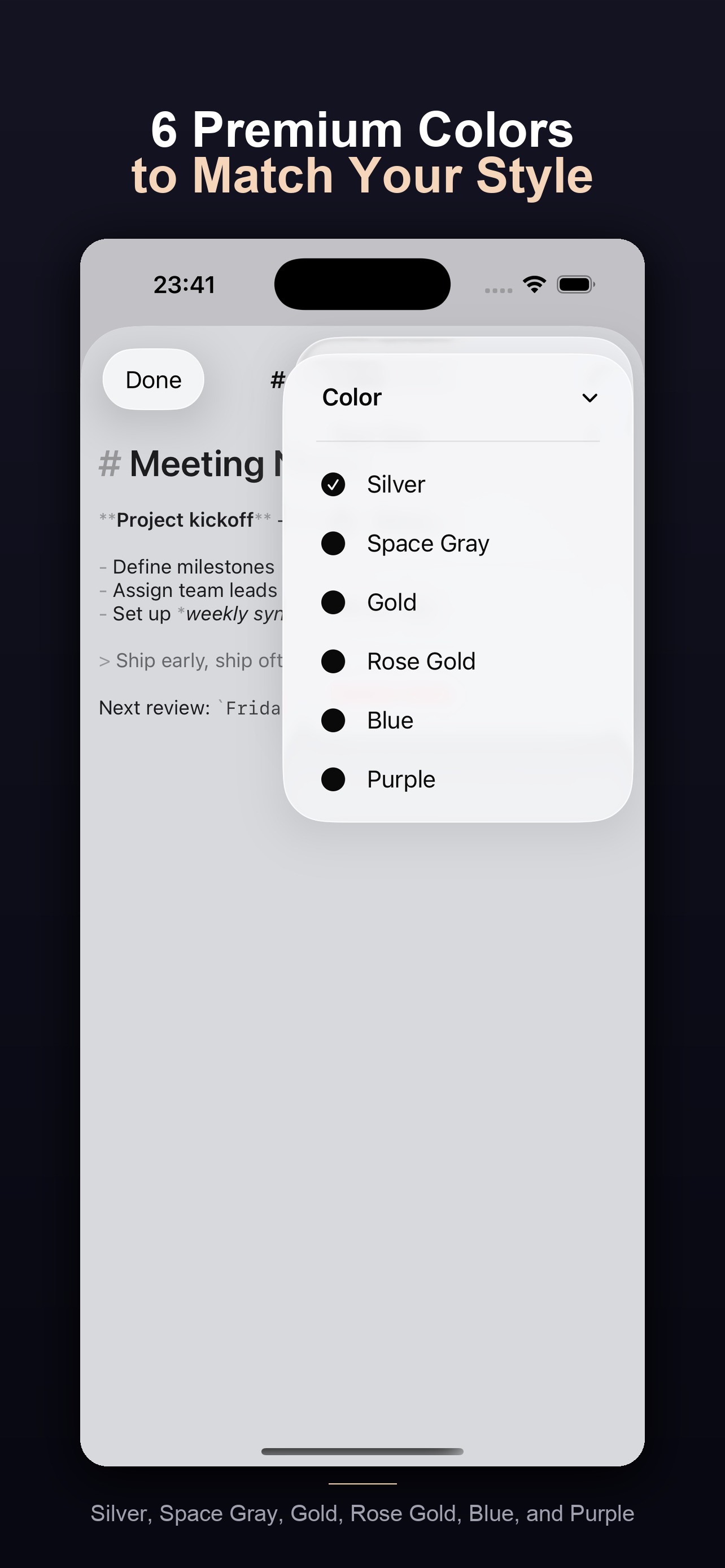 Pane on iPhone — color options